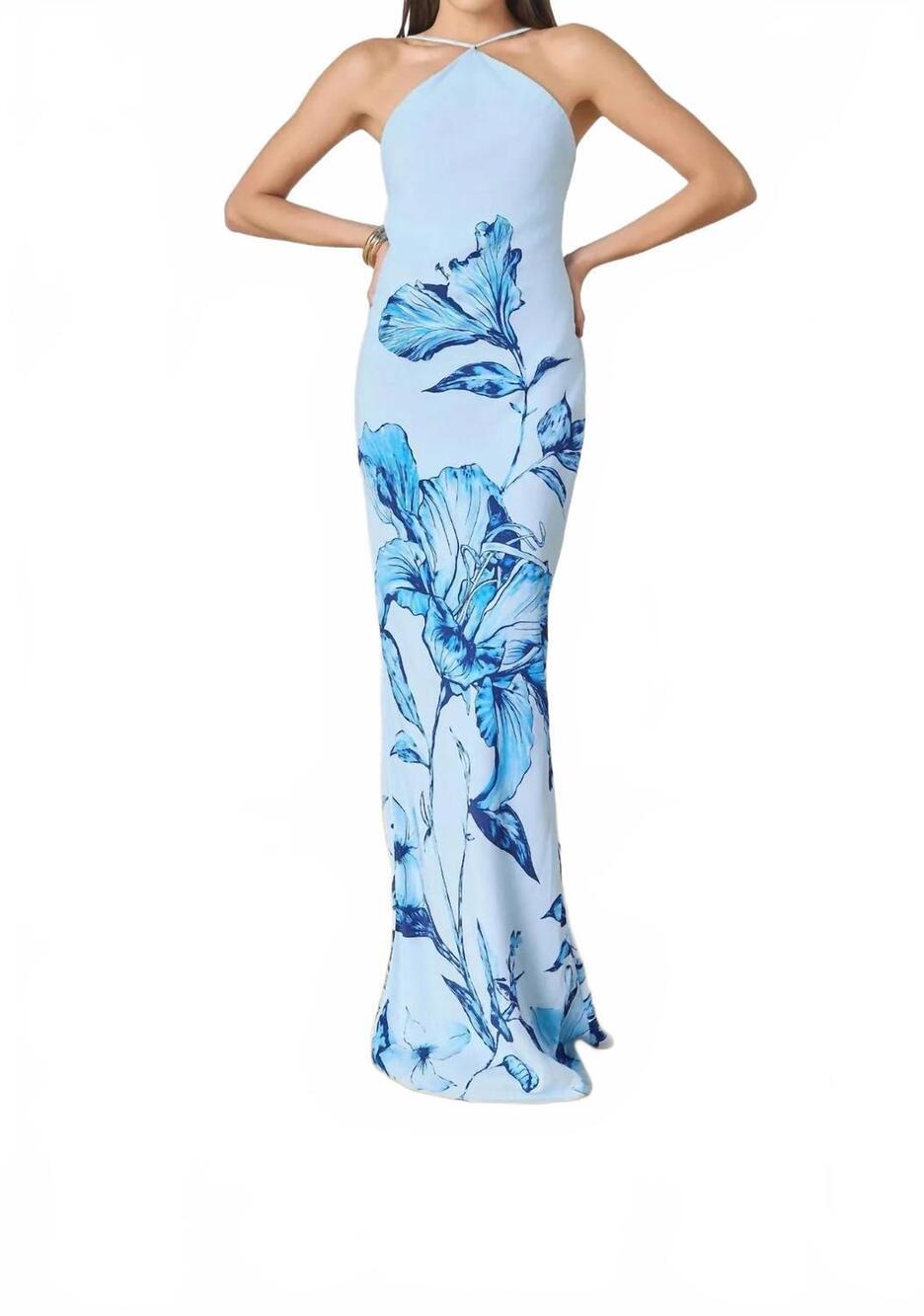 NEW ROCOCO SAND milo halter maxi dress in blue